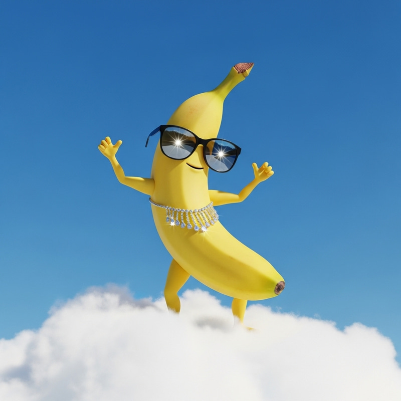 Dancing Banana with Shades on Cloud | Sky Jewelry Scene Dancing Banana with Shades on Cloud | Sky Jewelry Scene