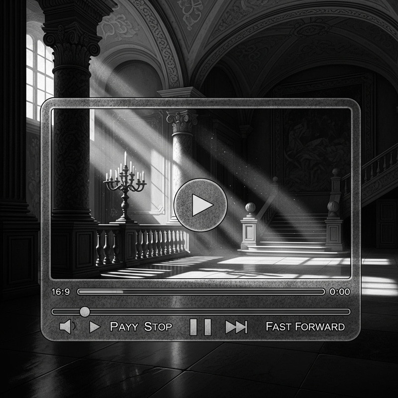 Vintage Black-and-White Video Player Interface: Interior Details