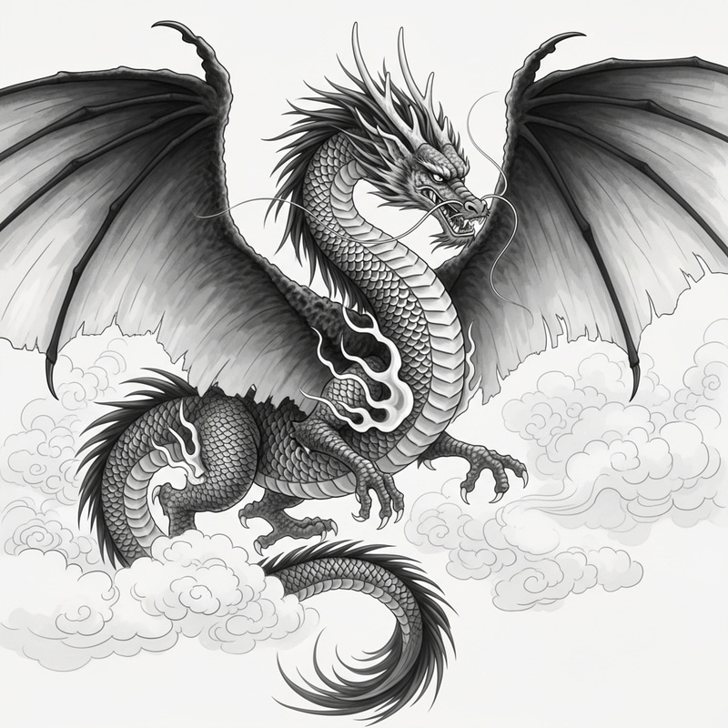 Majestic Dragon in Chinese Ink Wash Style