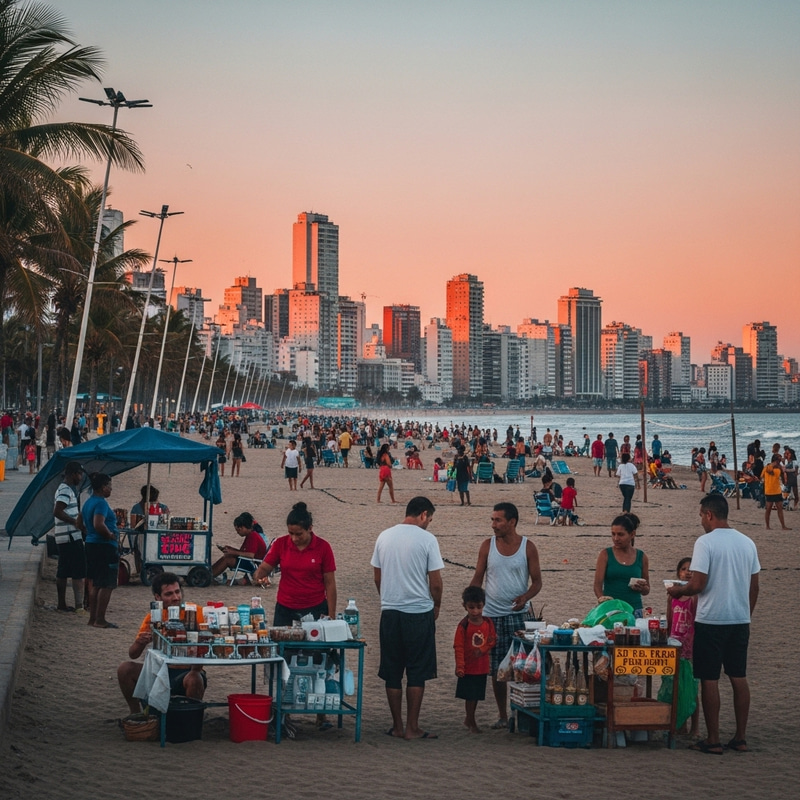 Vibrant South American City Beach at Sunset Vibrant South American City Beach at Sunset
