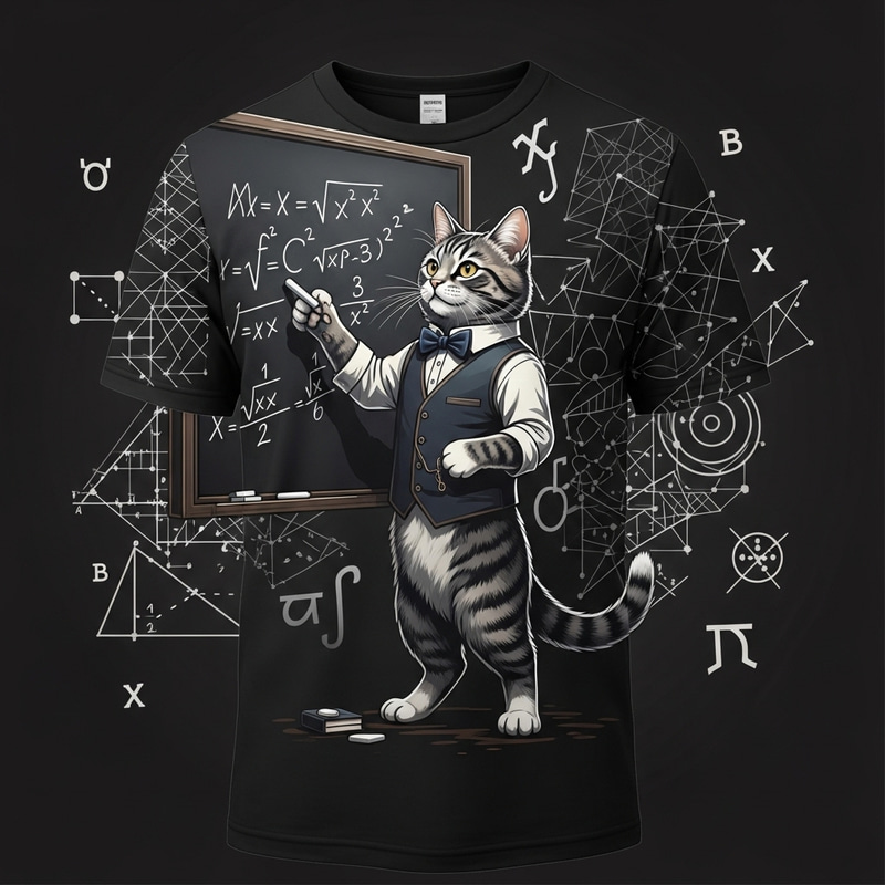 Elegant Math Cat T-Shirt Design