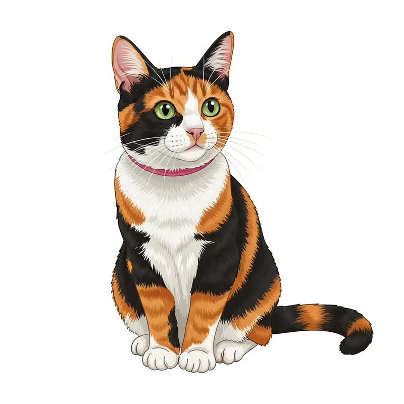 Colorful Calico Cat with Bright Green Eyes Colorful Calico Cat with Bright Green Eyes