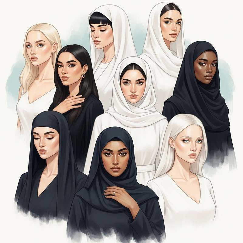 Diverse Veiled Women in Modern Attire Painting Diverse Veiled Women in Modern Attire Painting