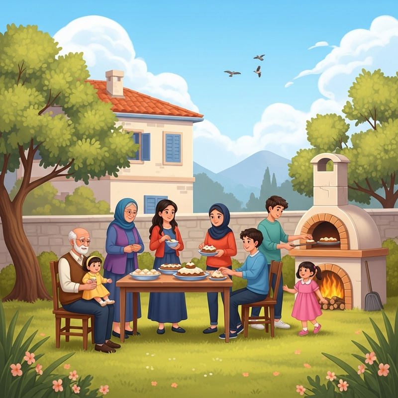 Multigenerational Levantine Family Harmony in New Year Dessert Tradition Multigenerational Levantine Family Harmony in New Year Dessert Tradition