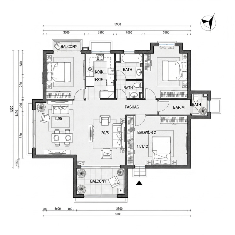 Modern 2 Bedroom Floor Plan | Interior Design Layout