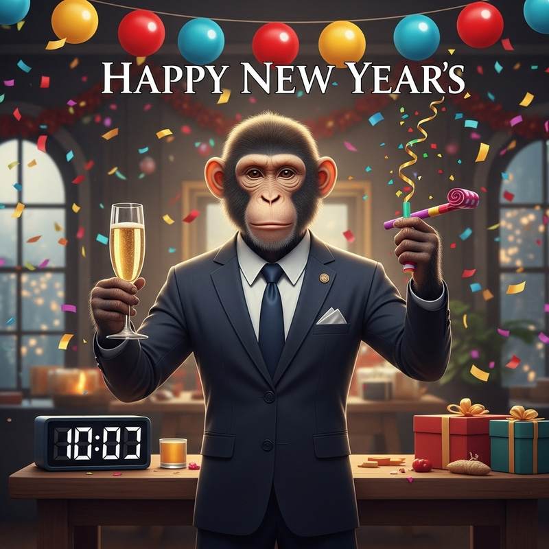 Digital Monkey New Year's Party Illustration