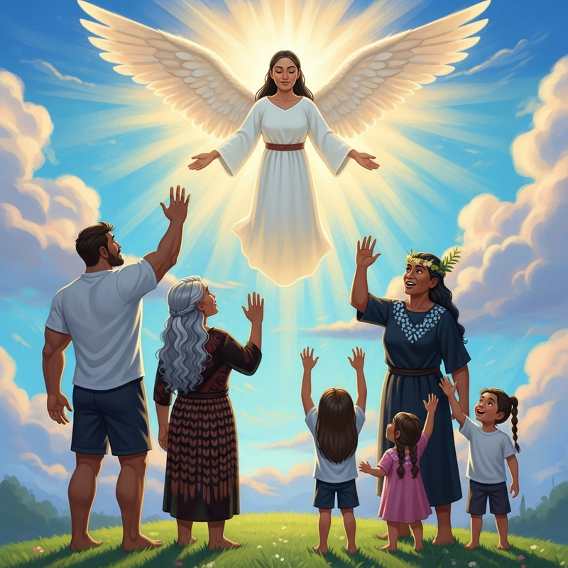 Maori Angel Radiating Celestial Light | Heavenly Scene