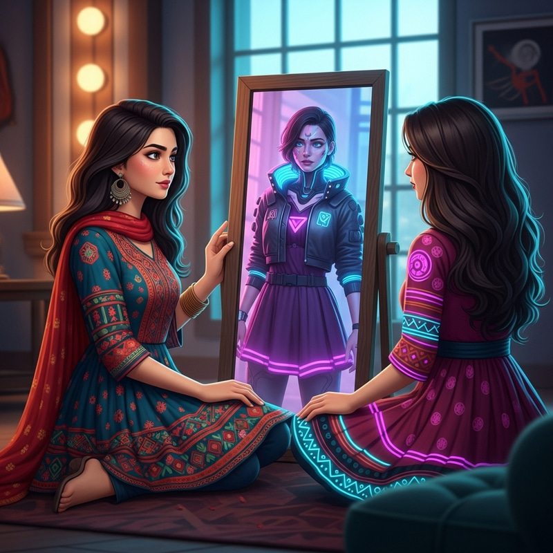 Cultural Fusion: Cyberpunk Reflections & Folklore Glamour Cultural Fusion: Cyberpunk Reflections & Folklore Glamour