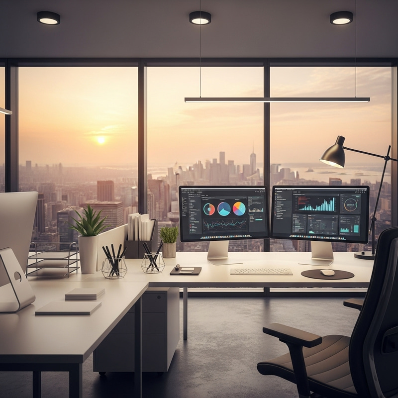 Create a Professional Office Background with City View Create a Professional Office Background with City View