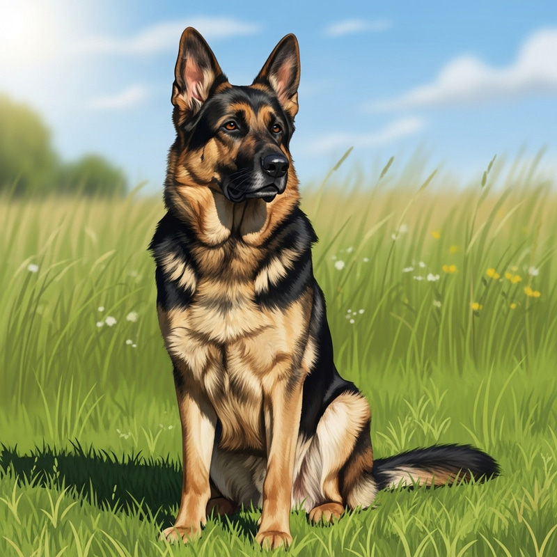Majestic German Shepherd - Stunning Canine in Lush Field Majestic German Shepherd - Stunning Canine in Lush Field