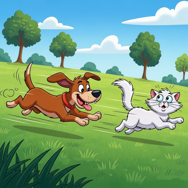 Playful Dog Chasing a Cat in the Park