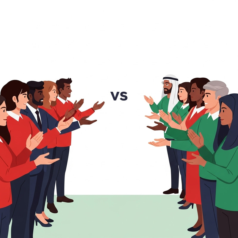 Passionate Debate Between Red & Green Attired Groups | Engaging Argument