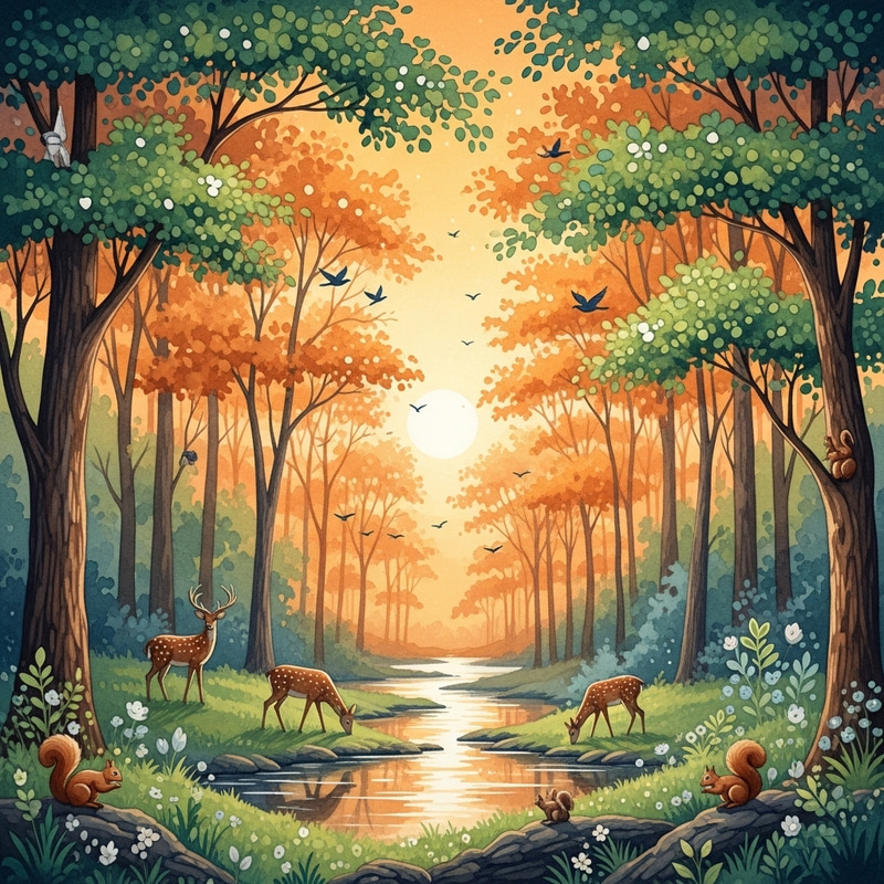 Magical Forest Watercolor Scene | Enchanting Nature Art Magical Forest Watercolor Scene | Enchanting Nature Art