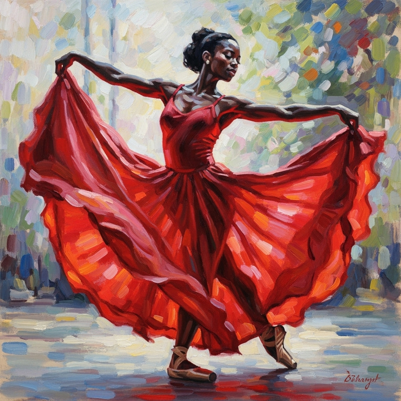 Impressionist Dance: Black Dancer in Red Dress Impressionist Dance: Black Dancer in Red Dress