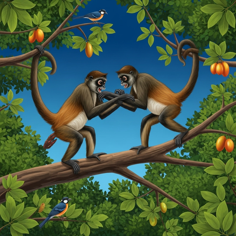 Spider Monkey Friendly Tussle in Exotic Rainforest Spider Monkey Friendly Tussle in Exotic Rainforest