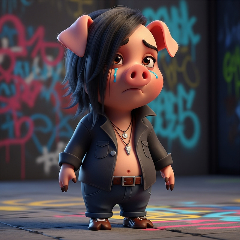 Modern Emo Piglet: Pixar-Style Concept Art