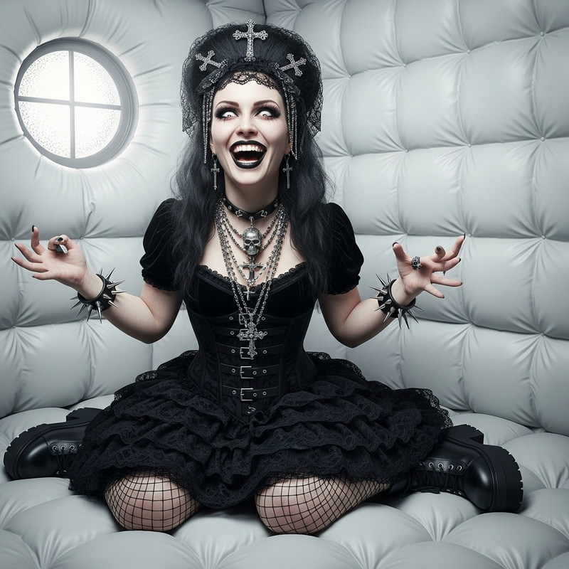 Goth Woman in Padded Room - Digital Art