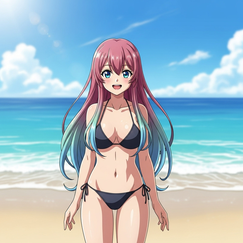 Anime Kobayashi Bikini Waifu at Beach - Colorful 2D Animation Character Anime Kobayashi Bikini Waifu at Beach - Colorful 2D Animation Character