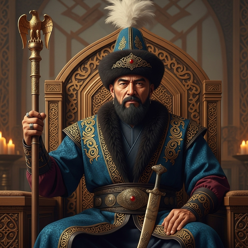 Formidable Kazakh Khan in Traditional Attire
