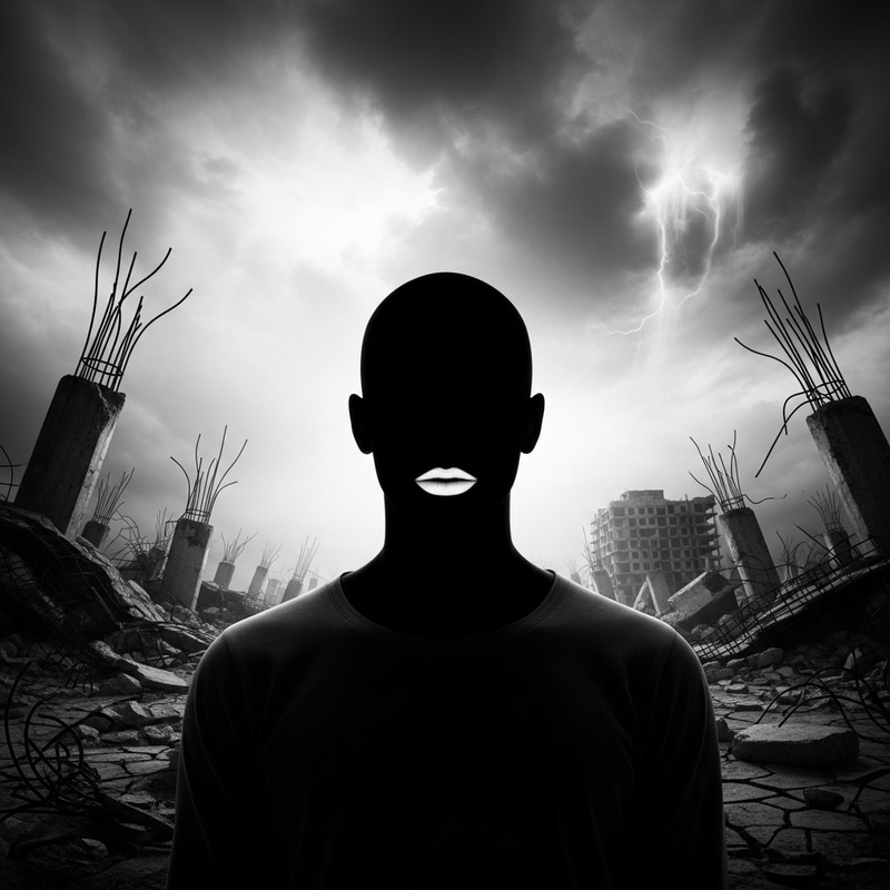 Apocalyptic Black and White Figure Without Eyes or Features Apocalyptic Black and White Figure Without Eyes or Features