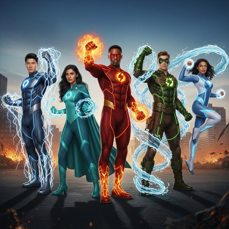 Diverse Elemental Superheroes Rescuing the World Diverse Elemental Superheroes Rescuing the World