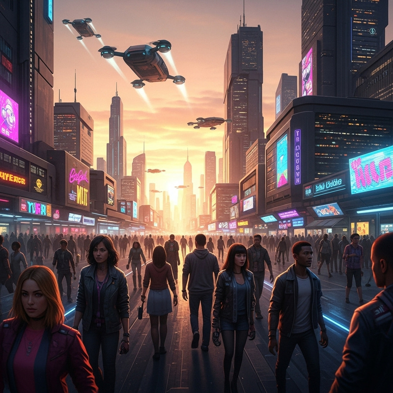 Futuristic Cityscape at Sunset | Cyberpunk Vibes with Neon Lights & Flying Cars Futuristic Cityscape at Sunset | Cyberpunk Vibes with Neon Lights & Flying Cars