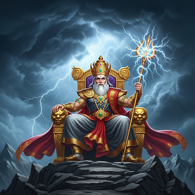 King of the Gods of Thunder - Divine Deity on Golden Throne King of the Gods of Thunder - Divine Deity on Golden Throne