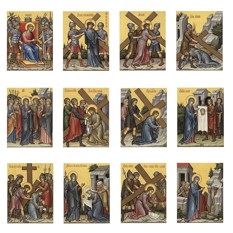 Illustrating 14 Stations of the Cross: Biblical Scenes Illustrating 14 Stations of the Cross: Biblical Scenes