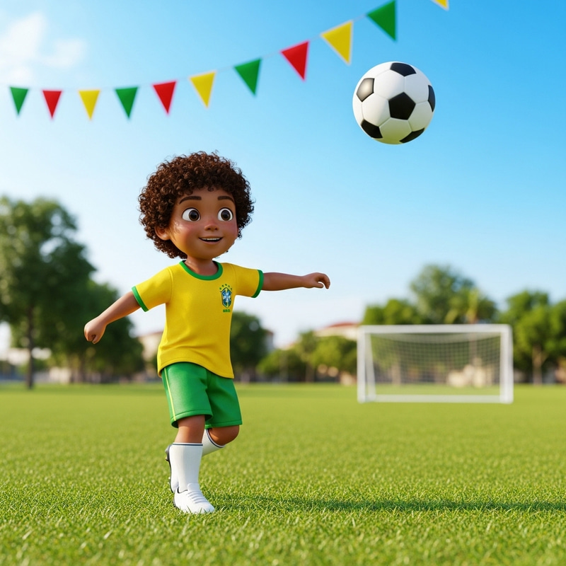 Vibrant Scene: Young Brazilian Football Player in Action