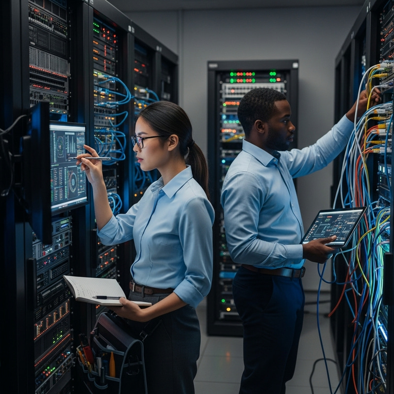 Professional IT Specialists in Server Room | Network Analysis Professional IT Specialists in Server Room | Network Analysis