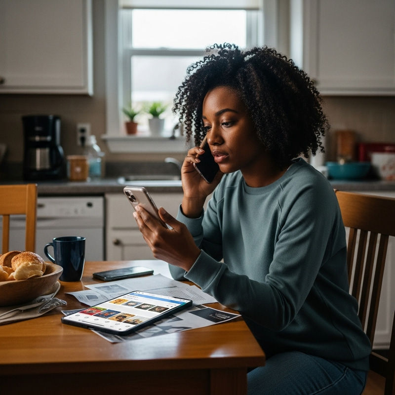 Young African American Woman Absorbed in Social Media Chaos Young African American Woman Absorbed in Social Media Chaos
