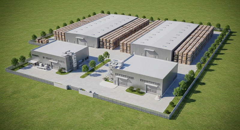 Top View of Logistics Company: Warehouses & Production Units Top View of Logistics Company: Warehouses & Production Units