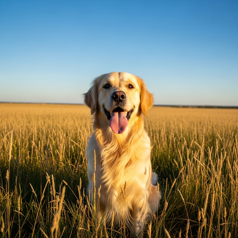 Playful Yellow Dog in Open Field | Adorable Pet Photography
