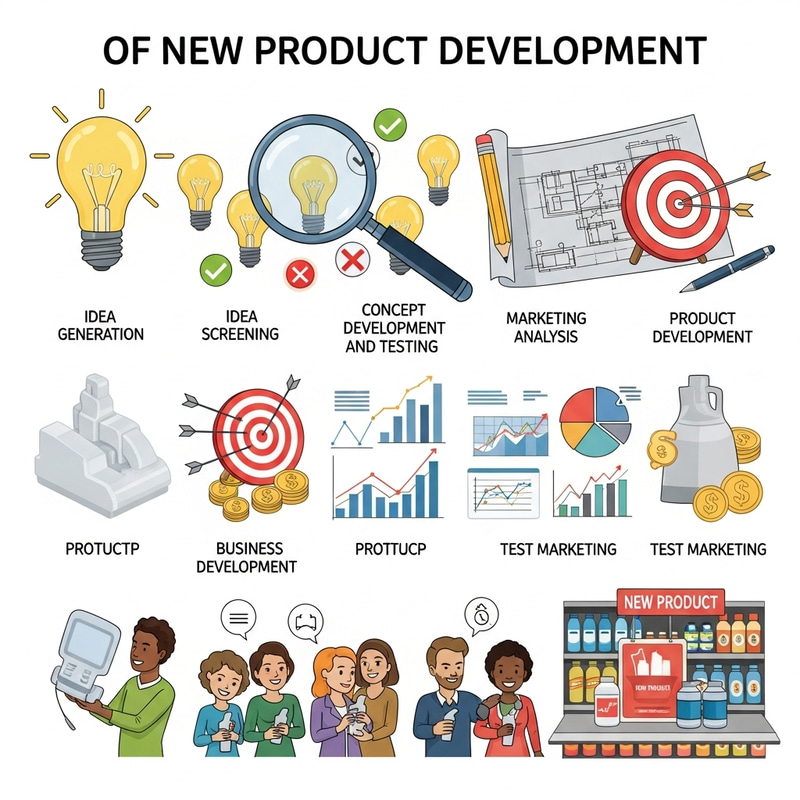Illustration of the Eight Stages of New Product Development Flow Illustration of the Eight Stages of New Product Development Flow