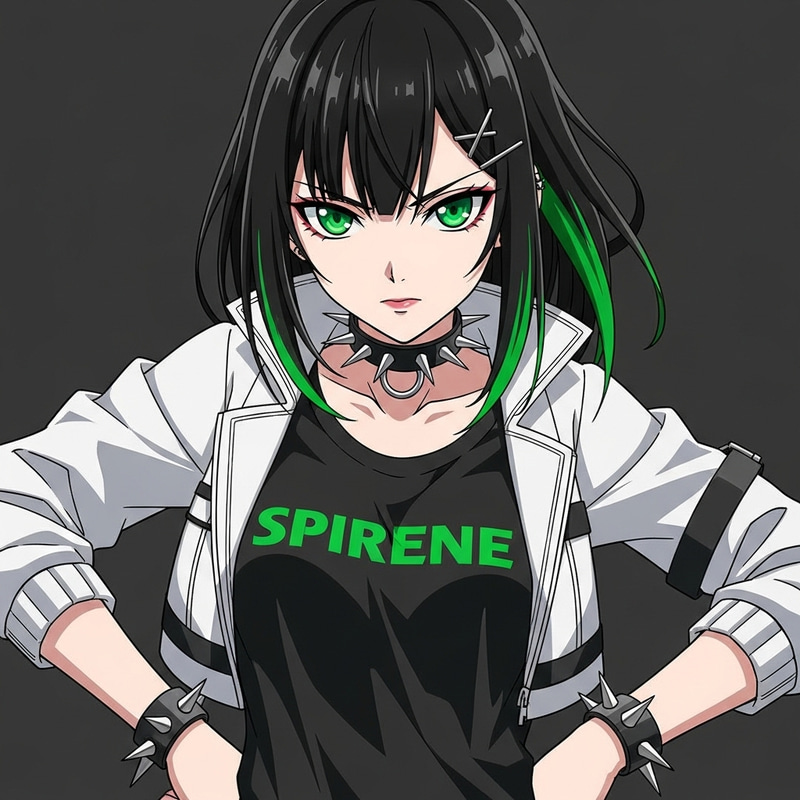 Anime Girl with Black Hair, Green Streak, Green Eyes, Thorny Access Anime Girl with Black Hair, Green Streak, Green Eyes, Thorny Access
