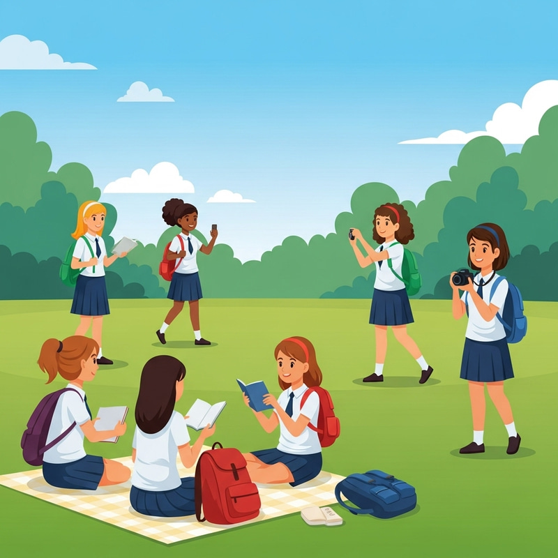 Respectful Beautiful Female Students on School Outing Respectful Beautiful Female Students on School Outing