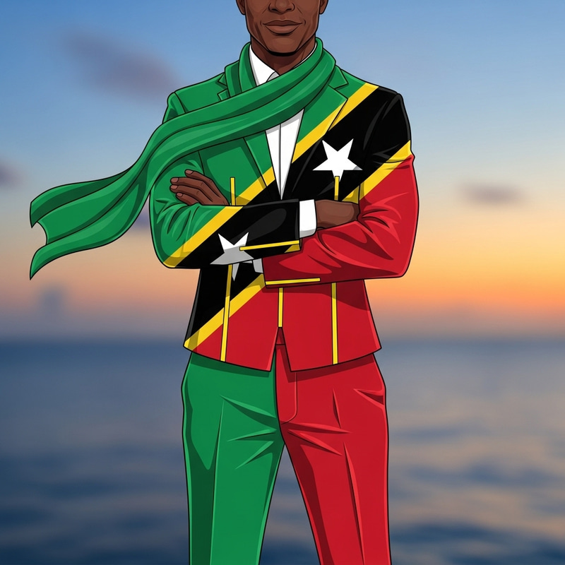 Black Man in Kittitian Flag Attire