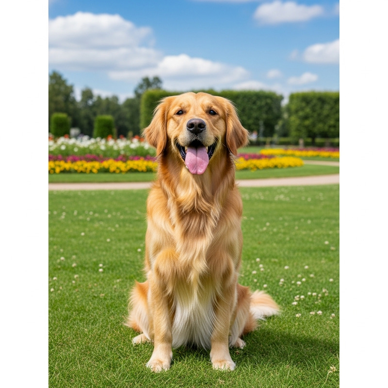 Adorable Golden Retriever Sitting in Park Adorable Golden Retriever Sitting in Park