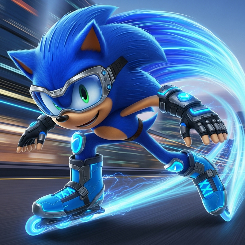 Sonic the Hedgehog in Futuristic Gear | Fast Blue Character Sonic the Hedgehog in Futuristic Gear | Fast Blue Character