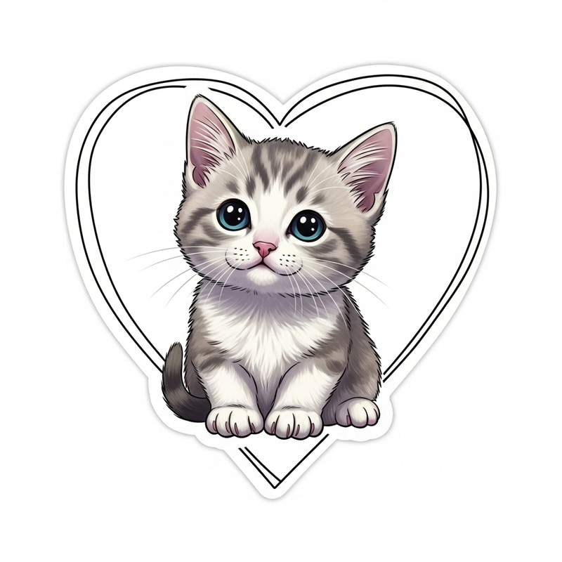Adorable Kitten Sticker Design | Cute Cat Sticker with Heart Outline Adorable Kitten Sticker Design | Cute Cat Sticker with Heart Outline