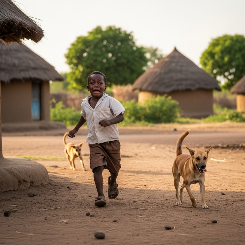 Scared Black Child Running in Village | School Clothes