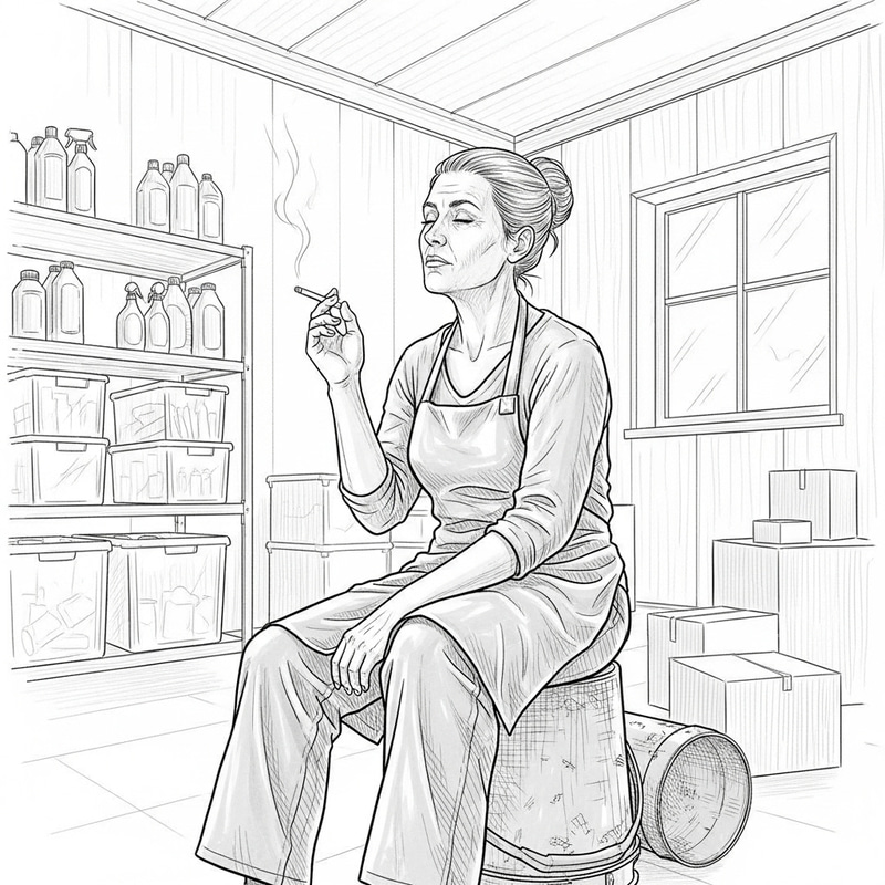 European Cleaning Lady Sketch in Gray Apron European Cleaning Lady Sketch in Gray Apron