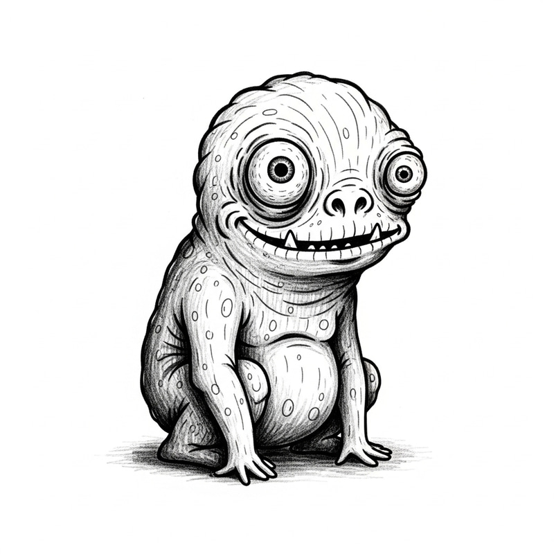 Quirky Little Black & White Monster Weird Illustration