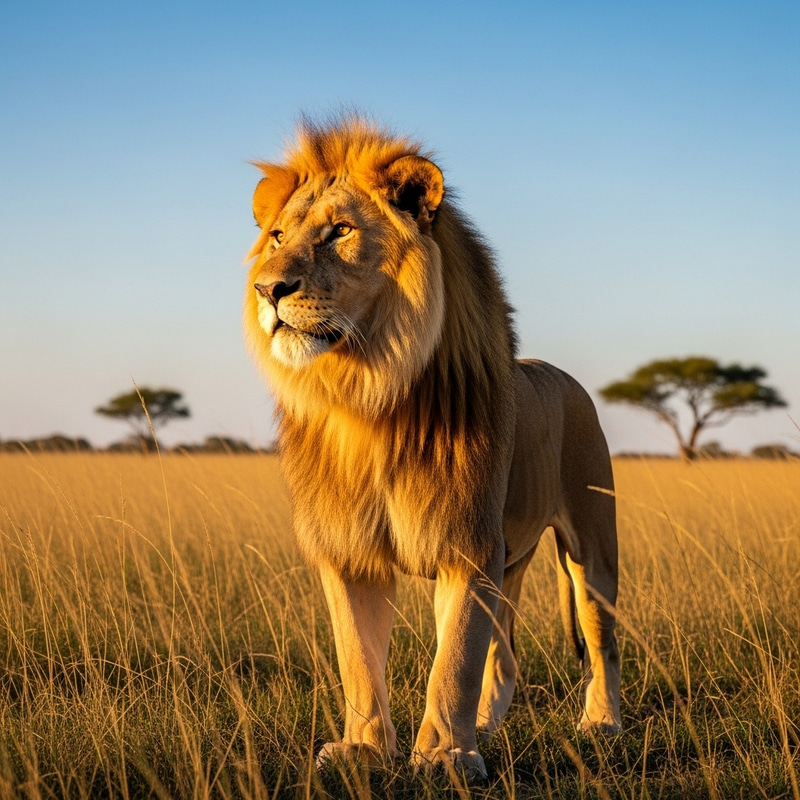 Golden Lion Majestically Roaming the Savannah