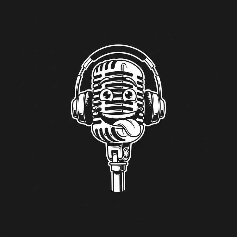 Vintage Microphone Logo with Playful Face Vintage Microphone Logo with Playful Face