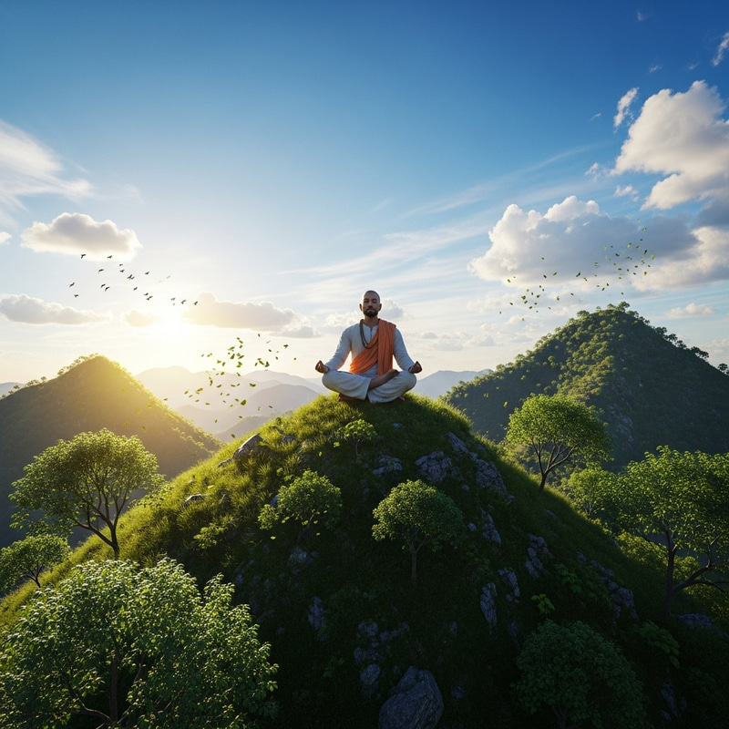 Ultra-High Resolution 3D Image of Man Meditating on Mountain Top Ultra-High Resolution 3D Image of Man Meditating on Mountain Top