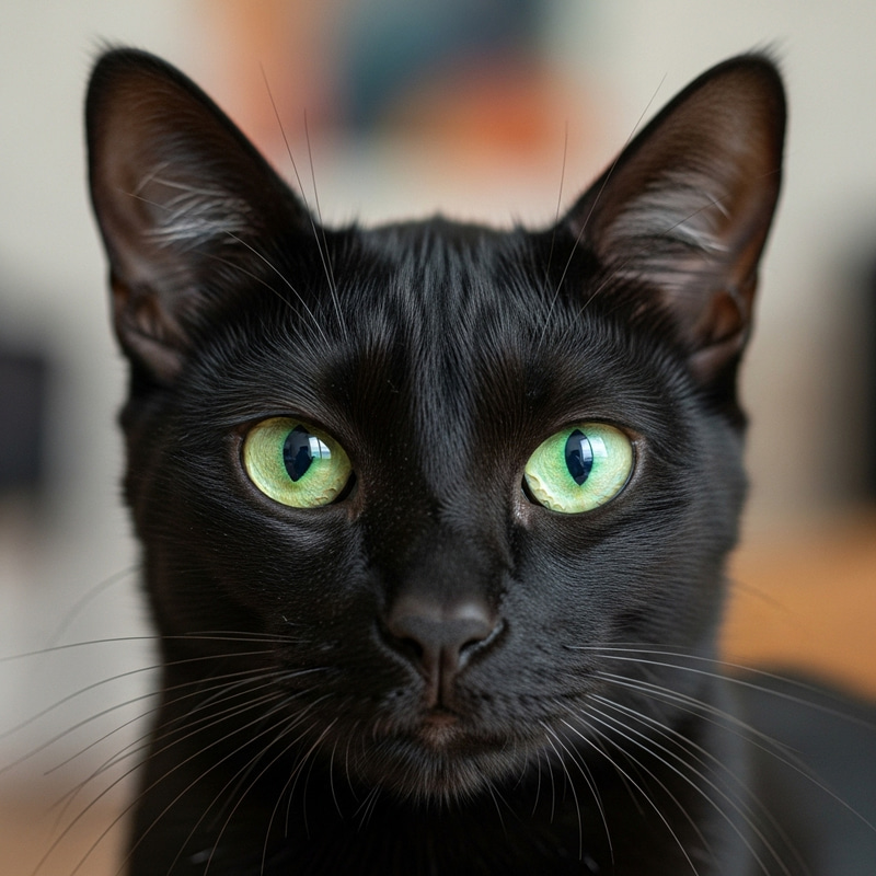 Sleek Black Gato with Green Eyes Sleek Black Gato with Green Eyes