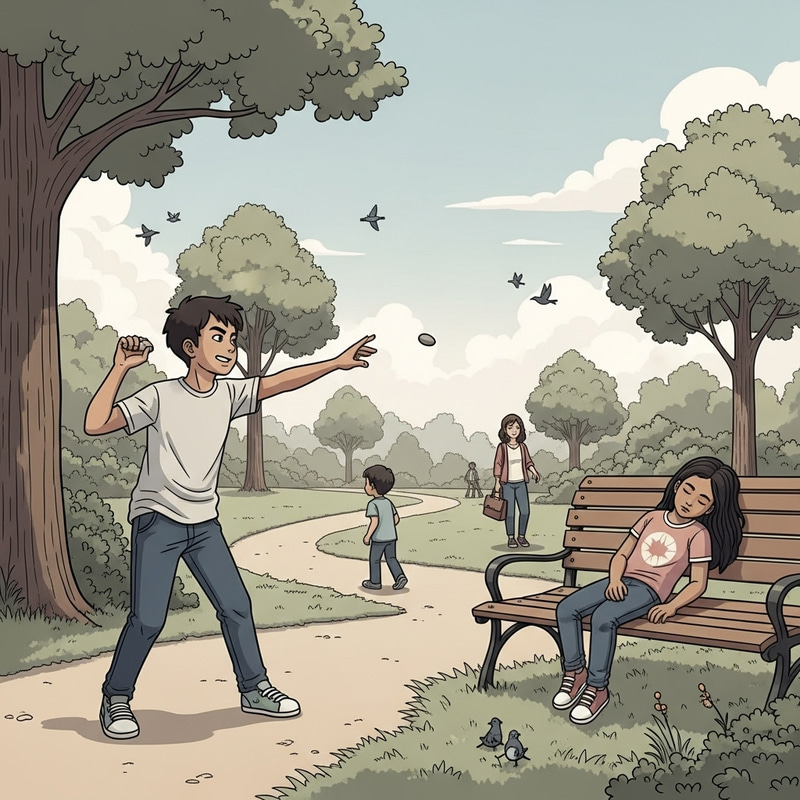 Bully Throws Rock at Napping Girl in Park Scene