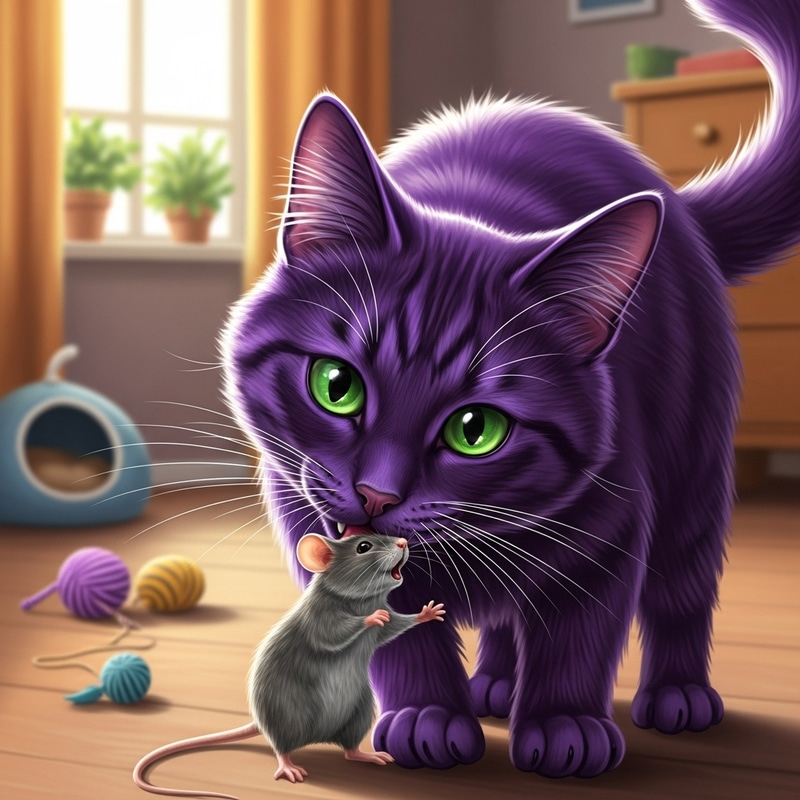 Purple Cat Enjoying a Meal Purple Cat Enjoying a Meal