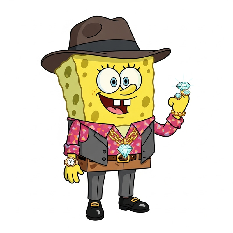 SpongeBob Dressed as Gangster with Expensive Brands and Diamonds SpongeBob Dressed as Gangster with Expensive Brands and Diamonds
